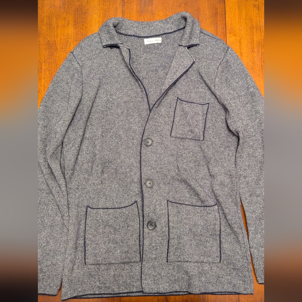 Gray and Navy Button-Up Cardigan [Made in Italy]